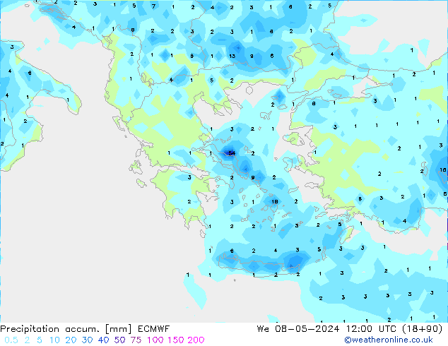 Precipitation accum. ECMWF  08.05.2024 12 UTC