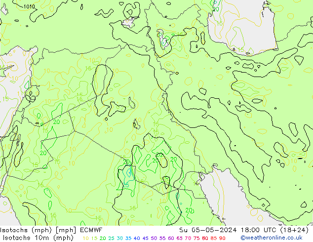 Isotachs (mph) ECMWF Dom 05.05.2024 18 UTC