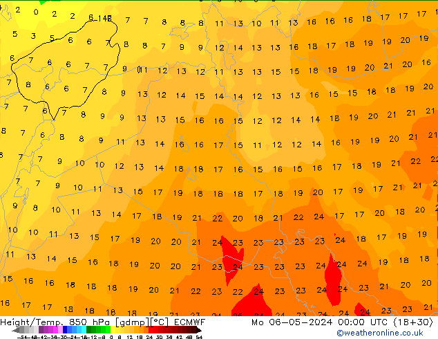 Z500/Rain (+SLP)/Z850 ECMWF Po 06.05.2024 00 UTC