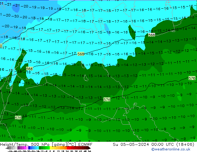 Z500/Yağmur (+YB)/Z850 ECMWF Paz 05.05.2024 00 UTC