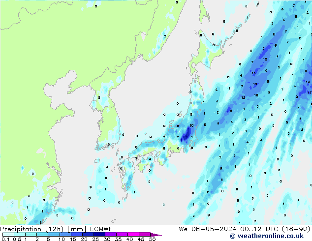 Precipitazione (12h) ECMWF mer 08.05.2024 12 UTC