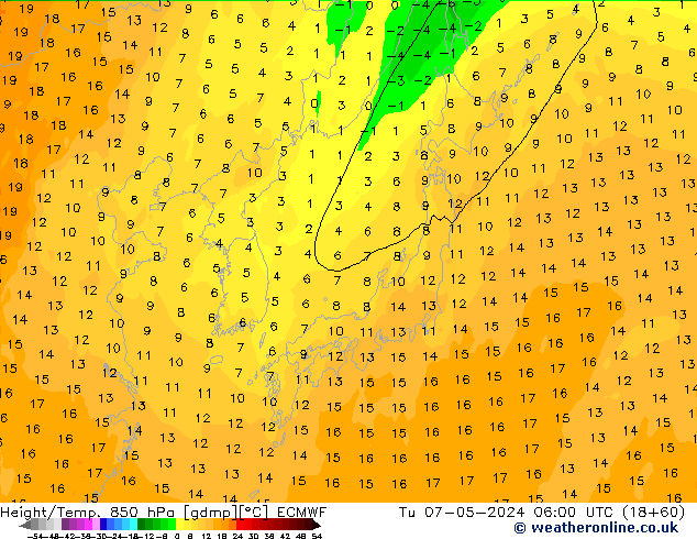 Z500/Rain (+SLP)/Z850 ECMWF Út 07.05.2024 06 UTC