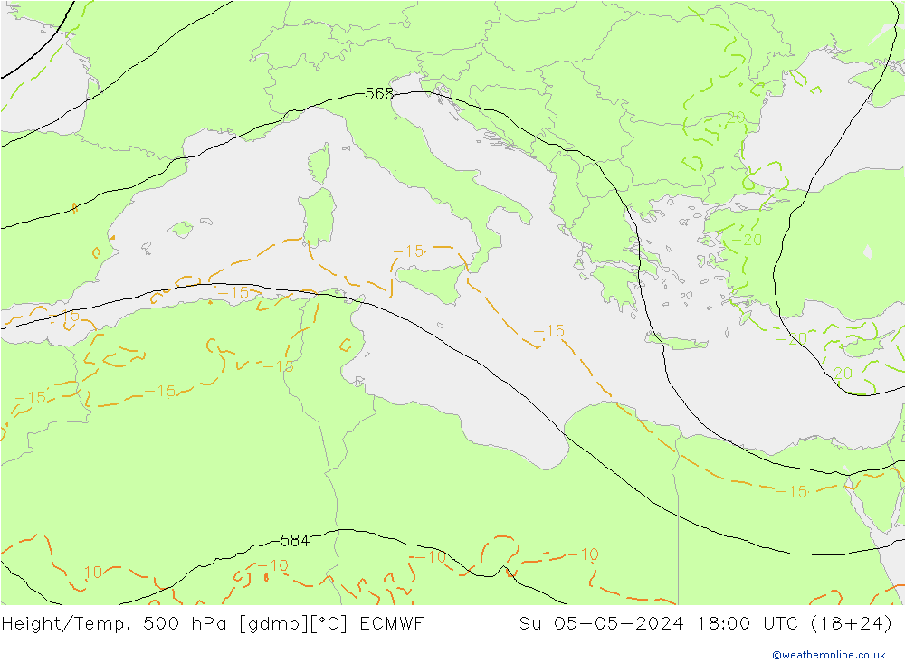 Height/Temp. 500 hPa ECMWF Su 05.05.2024 18 UTC