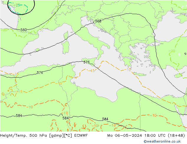 Z500/Rain (+SLP)/Z850 ECMWF Mo 06.05.2024 18 UTC