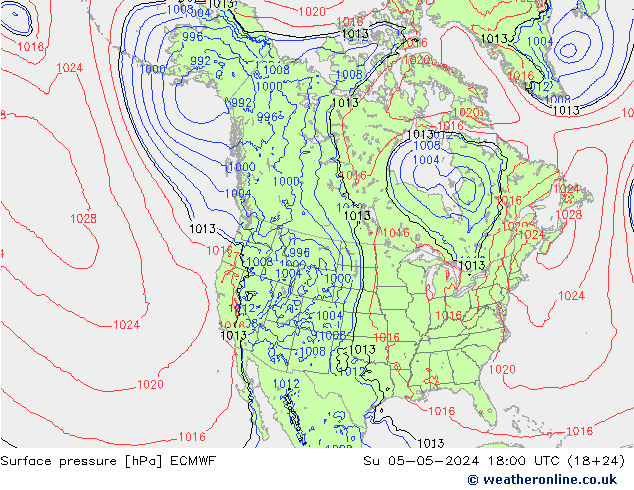 Pressione al suolo ECMWF dom 05.05.2024 18 UTC