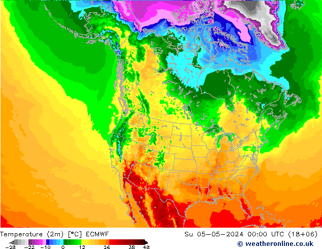 Temperaturkarte (2m) ECMWF So 05.05.2024 00 UTC