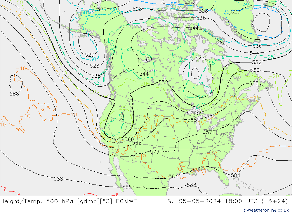 Height/Temp. 500 hPa ECMWF So 05.05.2024 18 UTC