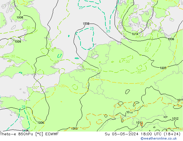 Theta-e 850hPa ECMWF  05.05.2024 18 UTC