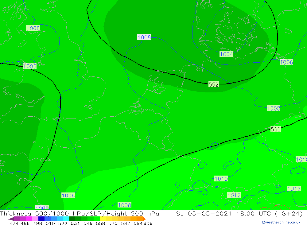 500-1000 hPa Kalınlığı ECMWF Paz 05.05.2024 18 UTC