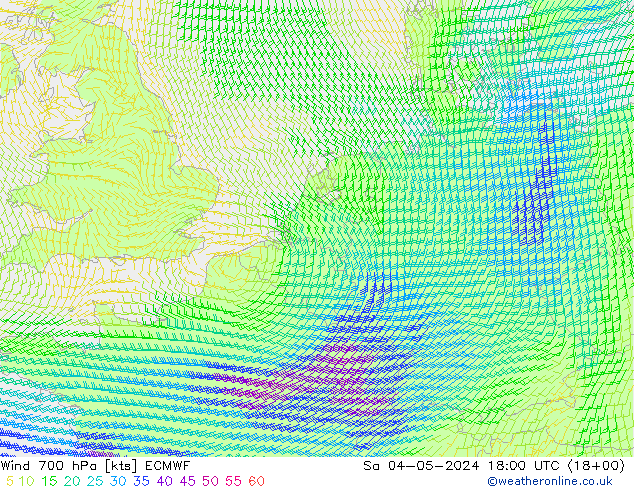Wind 700 hPa ECMWF za 04.05.2024 18 UTC