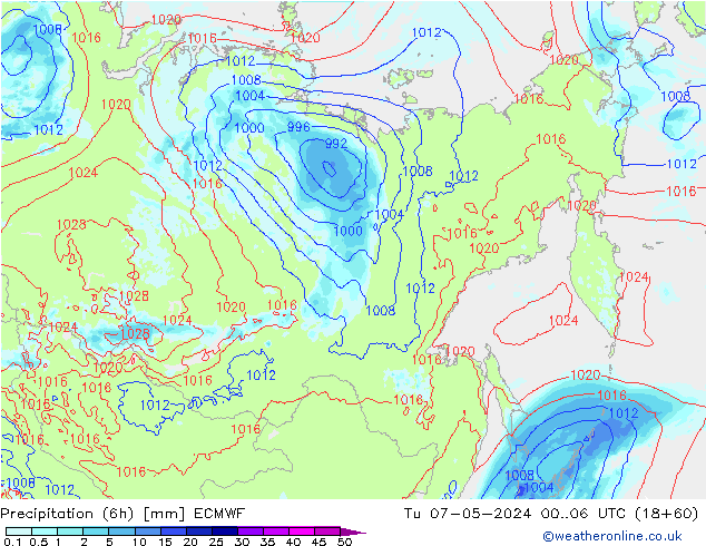 Z500/Yağmur (+YB)/Z850 ECMWF Sa 07.05.2024 06 UTC