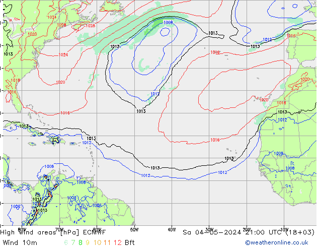 High wind areas ECMWF sam 04.05.2024 21 UTC