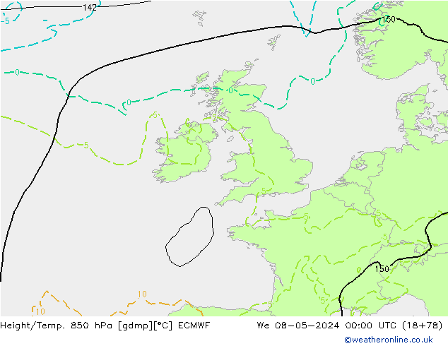 Height/Temp. 850 hPa ECMWF We 08.05.2024 00 UTC