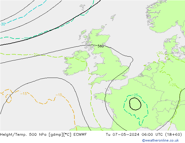 Z500/Rain (+SLP)/Z850 ECMWF вт 07.05.2024 06 UTC
