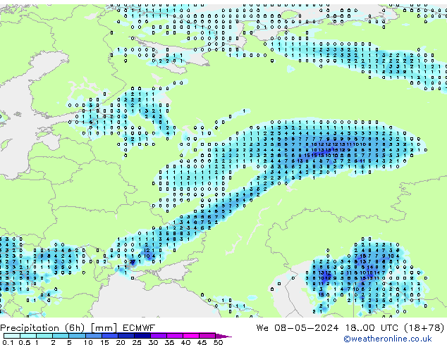 Precipitation (6h) ECMWF We 08.05.2024 00 UTC