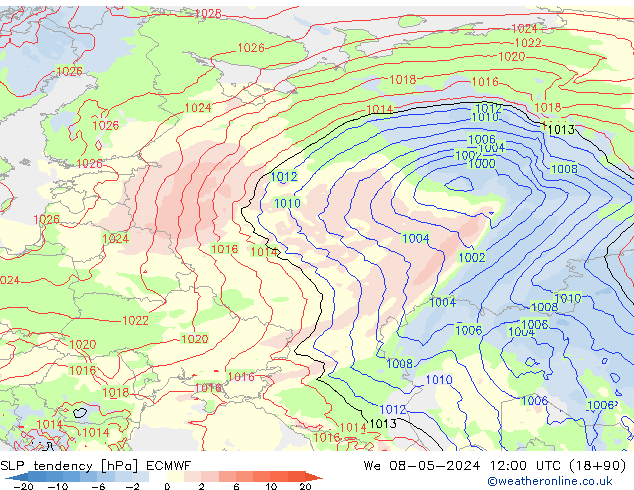 Druktendens (+/-) ECMWF wo 08.05.2024 12 UTC