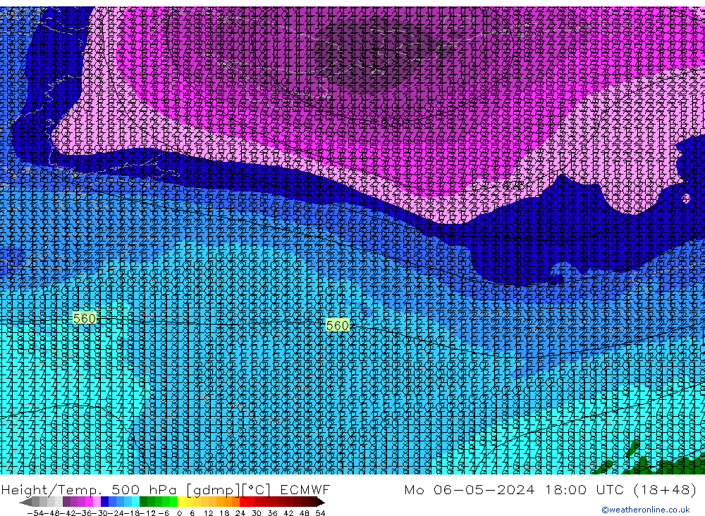 Height/Temp. 500 hPa ECMWF Mo 06.05.2024 18 UTC
