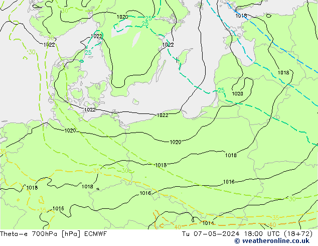 Theta-e 700hPa ECMWF Ter 07.05.2024 18 UTC