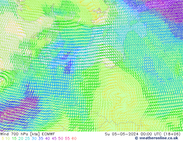 Wind 700 hPa ECMWF Su 05.05.2024 00 UTC