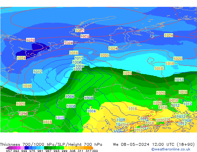 Thck 700-1000 hPa ECMWF We 08.05.2024 12 UTC