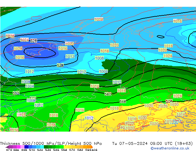 Thck 500-1000hPa ECMWF Tu 07.05.2024 09 UTC