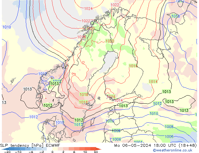 SLP tendency ECMWF Po 06.05.2024 18 UTC