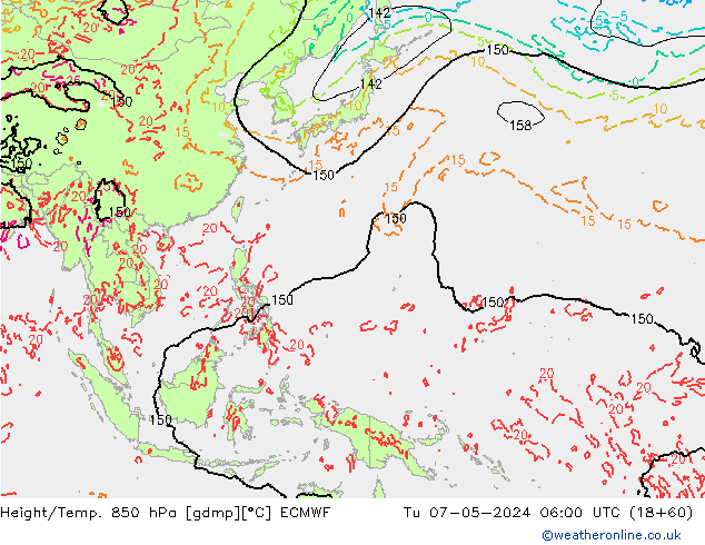 Z500/Rain (+SLP)/Z850 ECMWF Ter 07.05.2024 06 UTC
