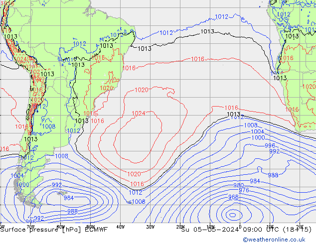Presión superficial ECMWF dom 05.05.2024 09 UTC