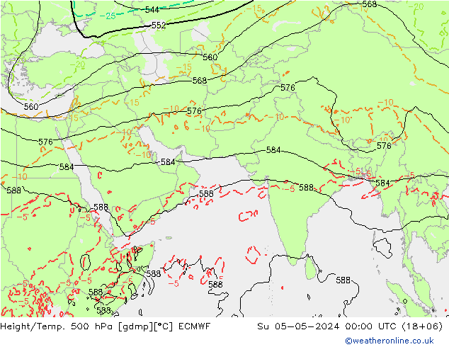 Z500/Rain (+SLP)/Z850 ECMWF 星期日 05.05.2024 00 UTC
