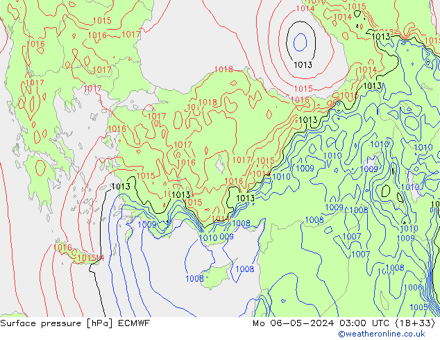 Atmosférický tlak ECMWF Po 06.05.2024 03 UTC