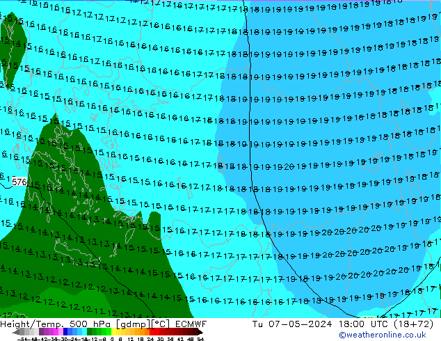 Height/Temp. 500 гПа ECMWF вт 07.05.2024 18 UTC