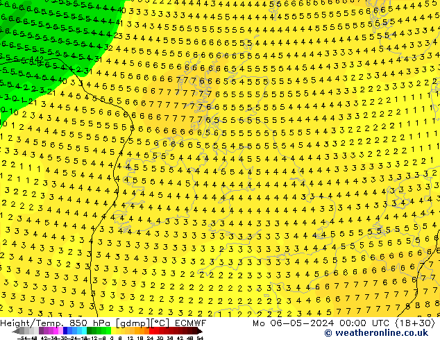 Z500/Rain (+SLP)/Z850 ECMWF Mo 06.05.2024 00 UTC