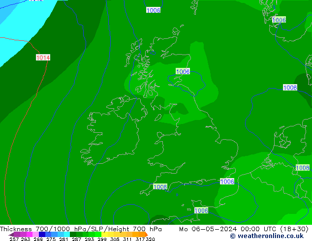 Dikte700-1000 hPa ECMWF ma 06.05.2024 00 UTC