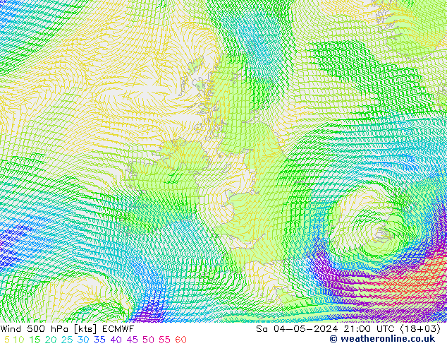 Wind 500 hPa ECMWF Sa 04.05.2024 21 UTC