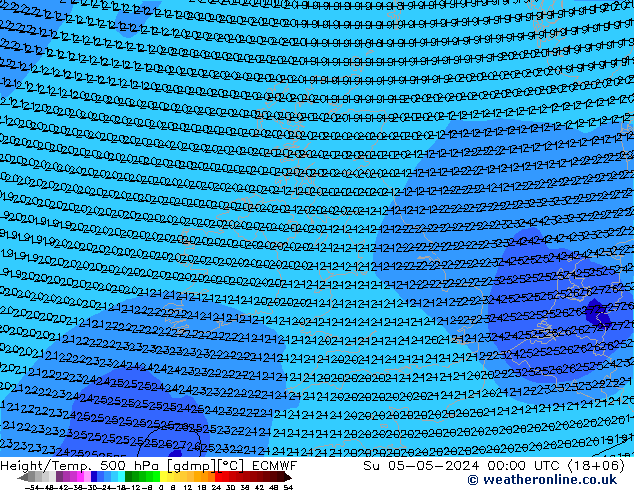 Hoogte/Temp. 500 hPa ECMWF zo 05.05.2024 00 UTC