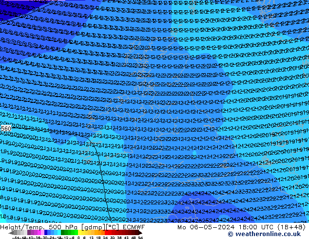 Z500/Rain (+SLP)/Z850 ECMWF Po 06.05.2024 18 UTC