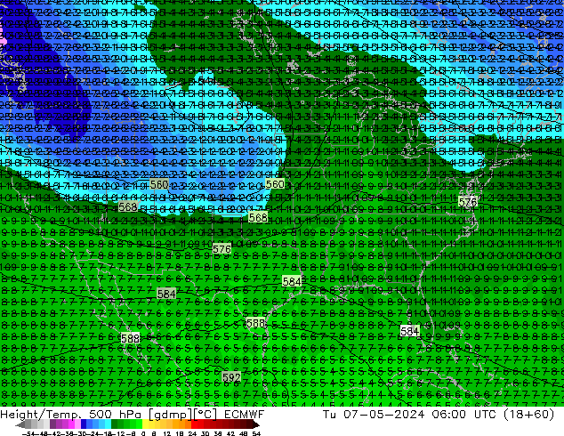 Z500/Rain (+SLP)/Z850 ECMWF Ter 07.05.2024 06 UTC