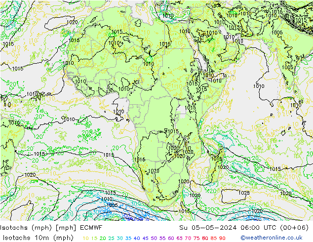 Isotachs (mph) ECMWF  05.05.2024 06 UTC