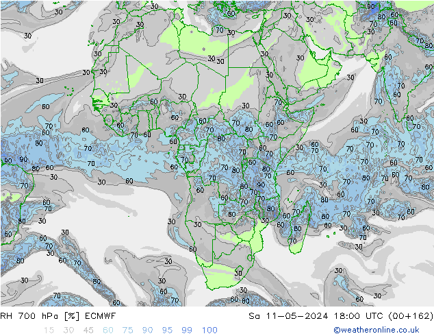 RH 700 hPa ECMWF Sa 11.05.2024 18 UTC