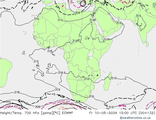 Height/Temp. 700 hPa ECMWF Fr 10.05.2024 12 UTC