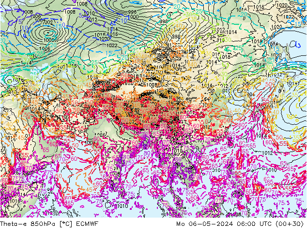 Theta-e 850hPa ECMWF Mo 06.05.2024 06 UTC