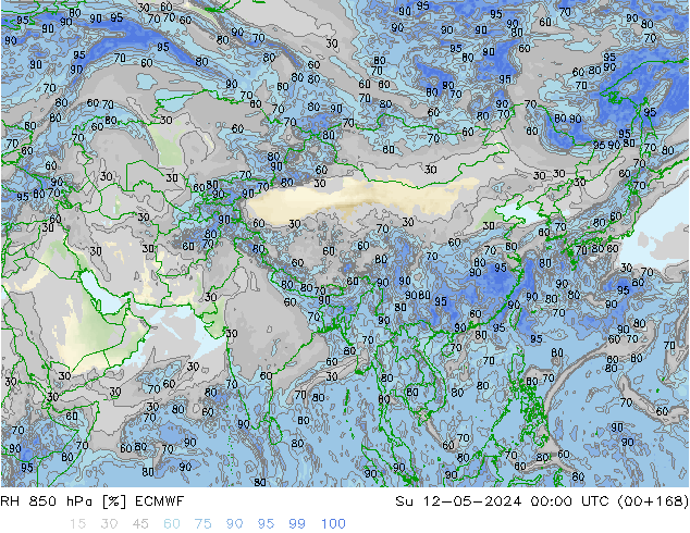 Humidité rel. 850 hPa ECMWF dim 12.05.2024 00 UTC