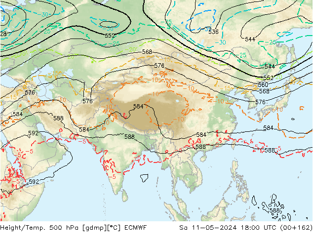 Height/Temp. 500 hPa ECMWF Sa 11.05.2024 18 UTC