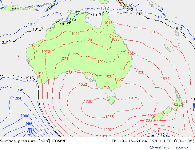 Presión superficial ECMWF jue 09.05.2024 12 UTC