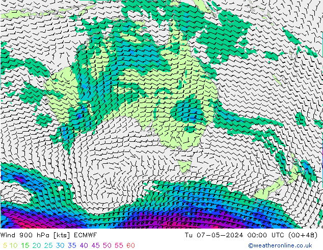 Rüzgar 900 hPa ECMWF Sa 07.05.2024 00 UTC