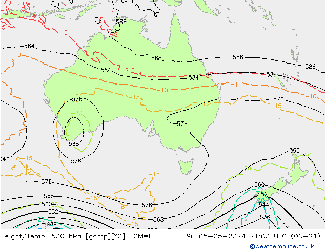 Yükseklik/Sıc. 500 hPa ECMWF Paz 05.05.2024 21 UTC