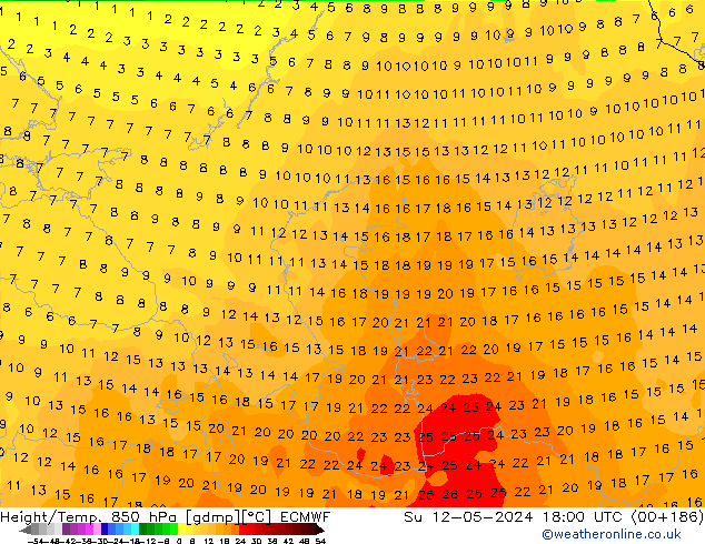 Height/Temp. 850 hPa ECMWF Su 12.05.2024 18 UTC