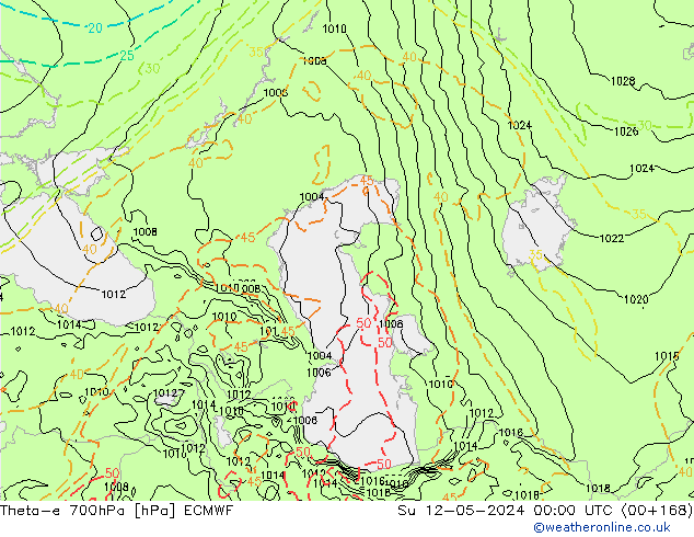 Theta-e 700hPa ECMWF dim 12.05.2024 00 UTC