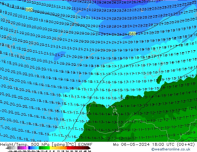 Z500/Yağmur (+YB)/Z850 ECMWF Pzt 06.05.2024 18 UTC