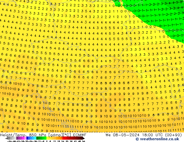 Z500/Rain (+SLP)/Z850 ECMWF We 08.05.2024 18 UTC